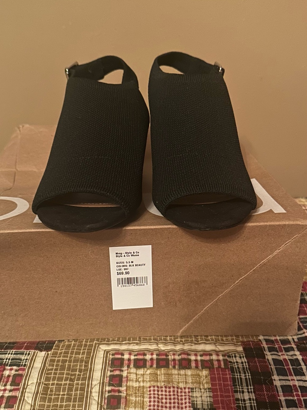 Style & Co. Black Peep-Toe Knit Wedges New but in a Macy’s store shoe box!